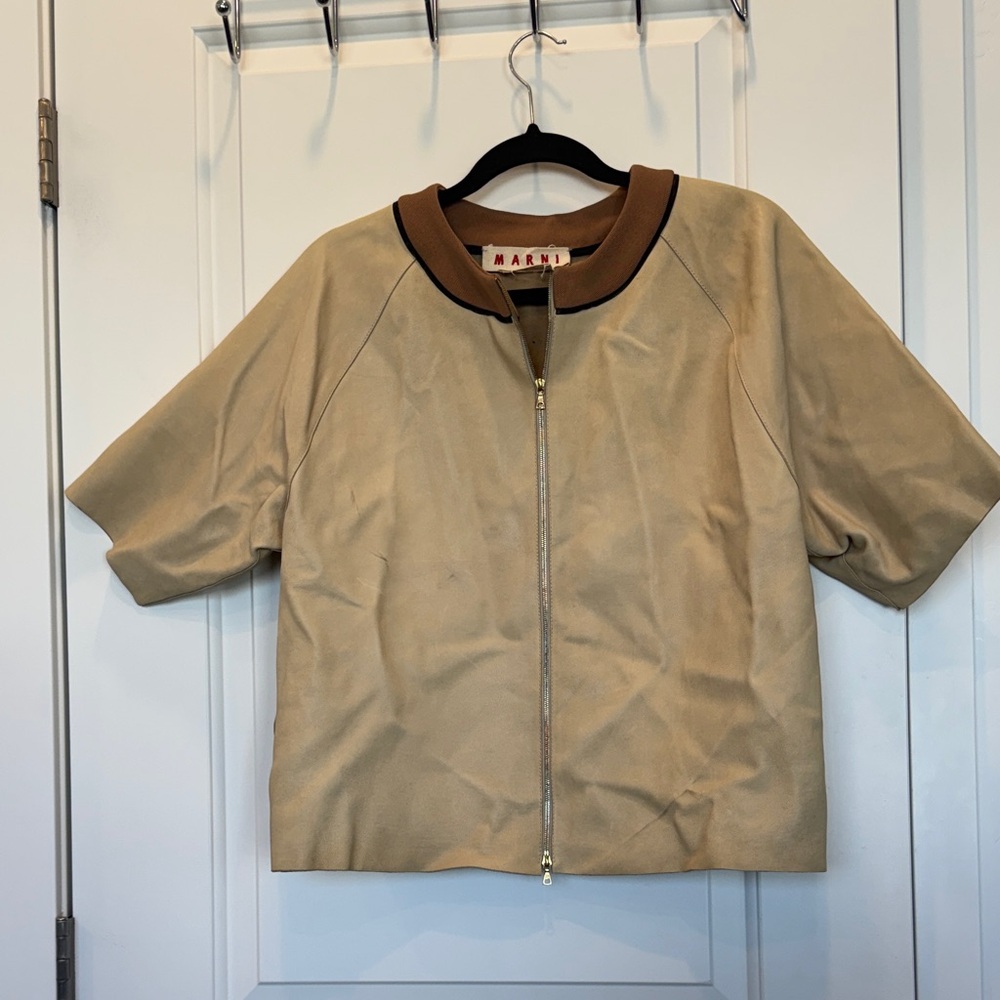 Marni Beige and Brown Short-Sleeve Zip Jacket